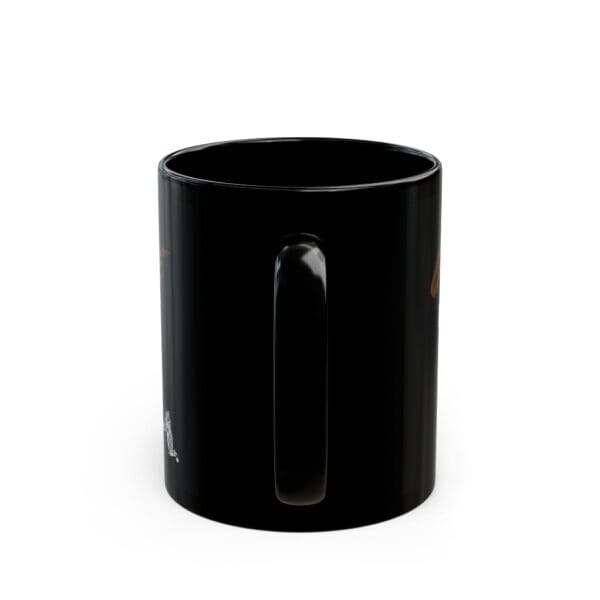 The Coffee Because Murder Is Illegal Coffee Mug is a black ceramic mug with a glossy finish and a smooth handle, standing upright with the handle on the right side.