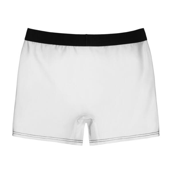 A pair of "Them Lips To Good Use" men's boxer briefs in plain white featuring a black waistband, viewed from the front. The boxer briefs have minimal stitching and a simple design.