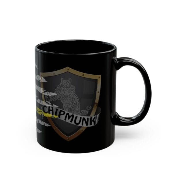 Dispatcher Support Coffee Mug featuring a chipmunk illustration, shield, and the text "CHIPMUNK!".