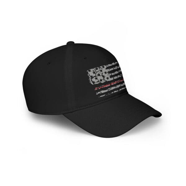 A Nurse Support Low Profile Baseball Hat in black, featuring a distressed American flag design with a thin red line.