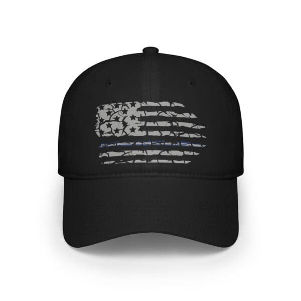 EMS Support Low Profile Baseball Hat featuring a distressed American flag design with a thin blue line across the center.