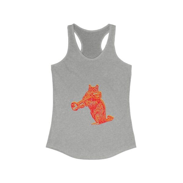 Gray Chipmunk Tanktop featuring a colorful illustration of a fox with a trumpet.