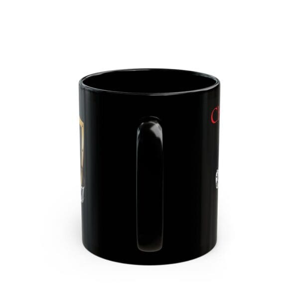 The Chipmunk Coffee Mug is a black ceramic mug with a glossy finish, featuring a handle and partial visible graphic elements on the side.