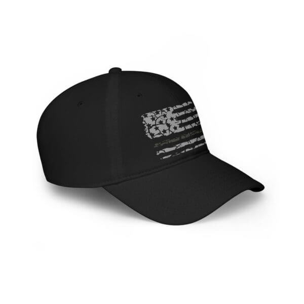 A Correctional Officer Support Low Profile Baseball Hat in black, featuring a distressed grayscale American flag design with stars and stripes on the front.