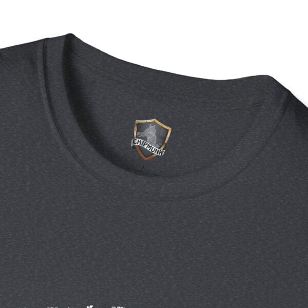 Dicktim T-shirt in dark gray featuring a "Chipmunk" shield logo near the collar.