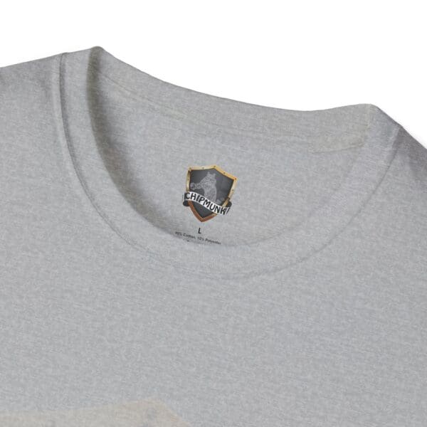 A light gray t-shirt with a round neckline is shown, featuring the "Be Kind in Sign Language" design from the "Chipmunk" brand, with size "L" on the inside collar.