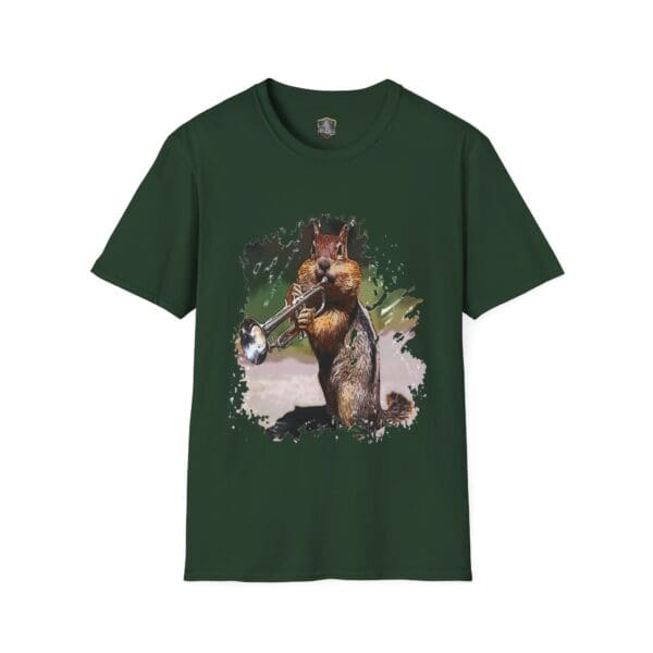 OG Chipmunk T-Shirt in green, showcasing a graphic of a squirrel playing a trumpet.