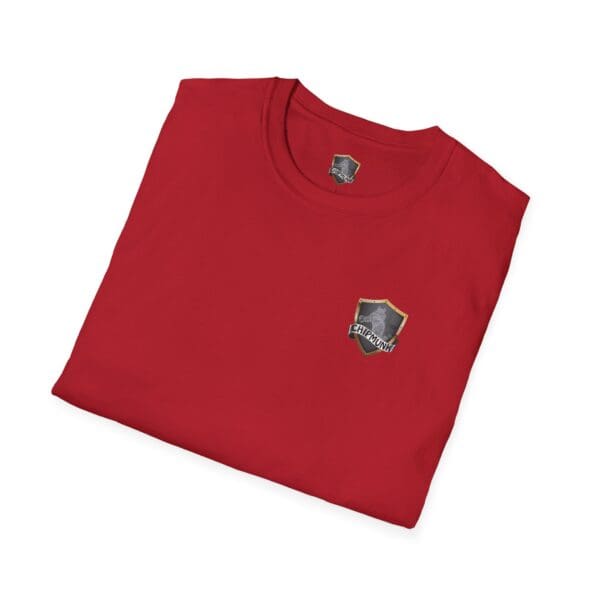 Folded red F*ck Cancer Ribbon T-Shirt featuring a small shield logo with a knight's helmet and the word "Evernight" on the chest area.