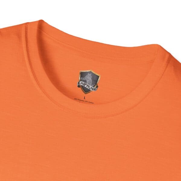 Orange t-shirt by George the Roadie, featuring an iconic "I Didn't Do It! I Was Framed!!!" design, size L.