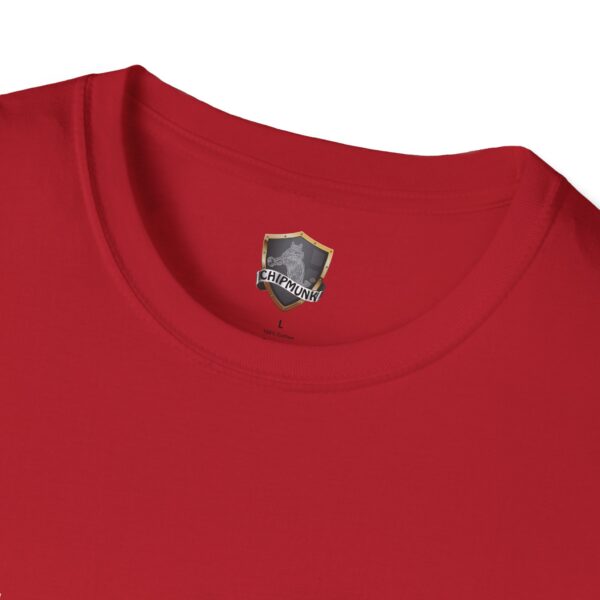 Close-up of a red t-shirt's neckline with a "Game Over" brand label inside.