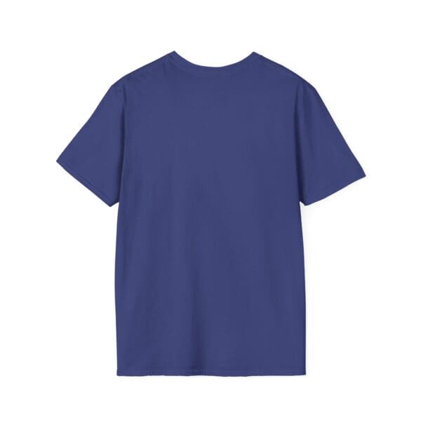 Back view of the Adulting 1-Star Review T-shirt, featuring plain blue short sleeves, on a white background.