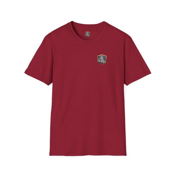 A maroon F Cancer Childhood Cancer Awareness T-Shirt featuring a small crest logo on the left chest.