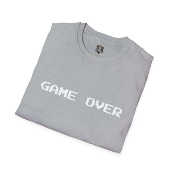 Game Over T-Shirt in gray, featuring "GAME OVER" printed in a white pixelated font on the front.