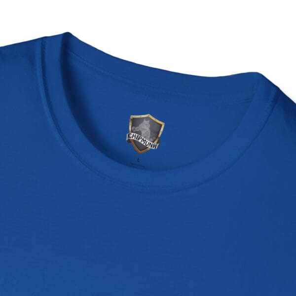 Crew neck T-shirt in blue featuring the "Chipmunk" Bobber logo on the inside collar.