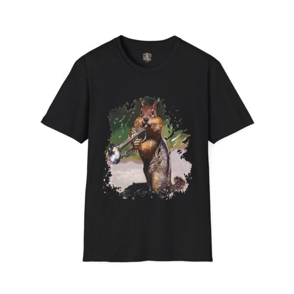 The OG Chipmunk T-Shirt is a black tee featuring an illustration of a squirrel playing a trumpet.