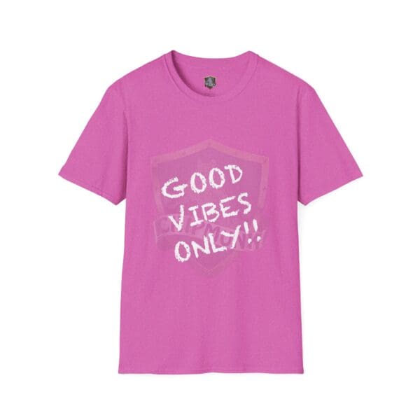 Good Vibes Only Shirt in pink, featuring "GOOD VIBES ONLY!!" in bold white letters on the front.