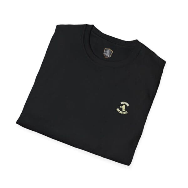 A black Chipmunk Bobber T-Shirt with a small logo on the left chest, neatly folded.