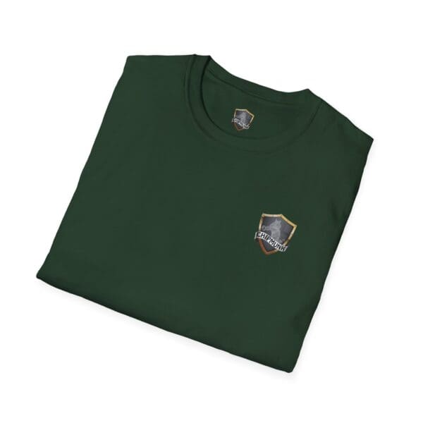 Folded Chipmunk Trucker Shirt in green featuring a small rectangular logo on the left chest and a matching design on the inside label.