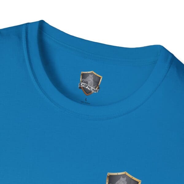 Blue "F*ck Cancer Ribbon T-Shirt" with a chipmunk label and shield logo at the neckline.