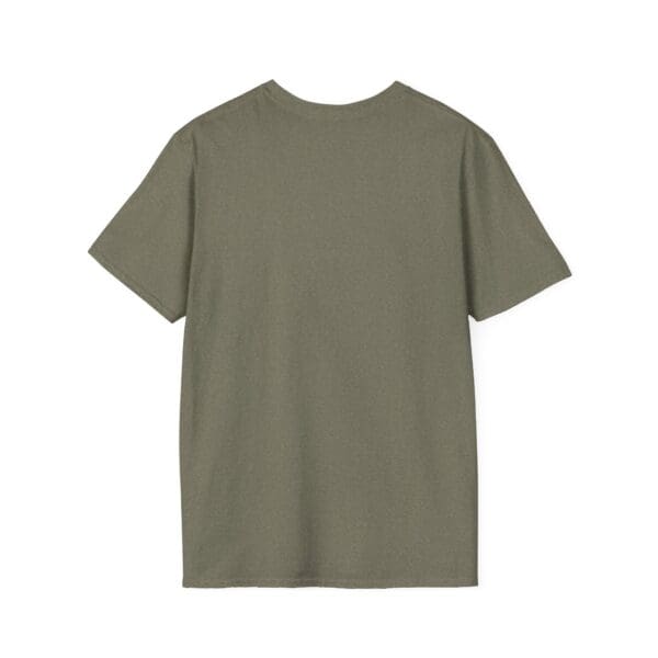 The back view of the olive green M.I.L.F. (Man I Love Fridays) short-sleeve t-shirt is displayed against a white background.