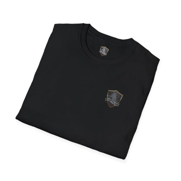 Black Correctional Officer Support T-Shirt, folded, featuring a small shield-shaped logo on the chest area.