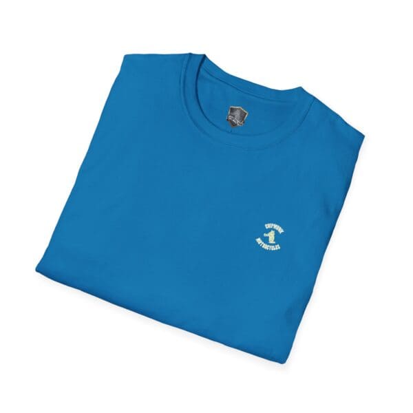 Chipmunk Bobber T-Shirt in blue, featuring a small embroidered logo on the left chest.