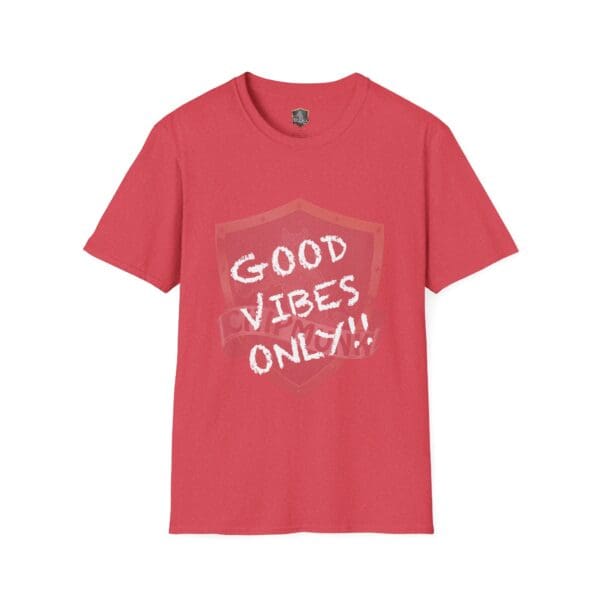 Red Good Vibes Only Shirt with "Good Vibes Only!!" printed on the front.