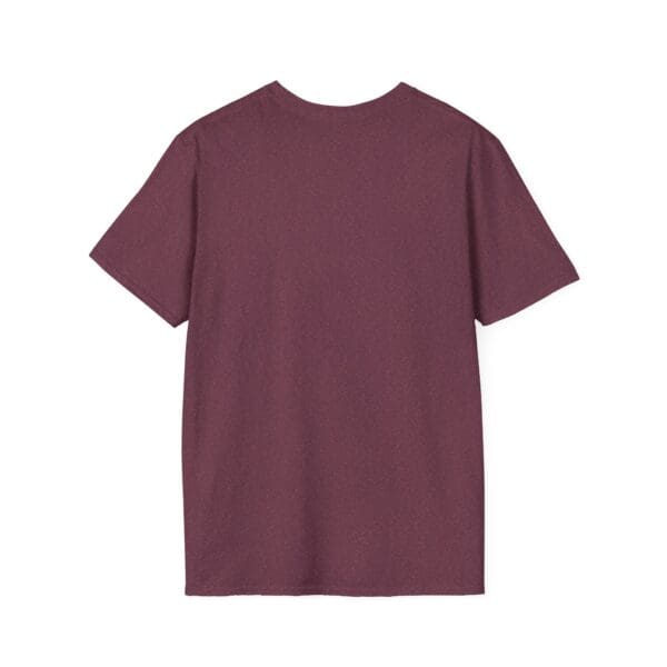 An Admission T-Shirt in plain maroon with the back facing the viewer.