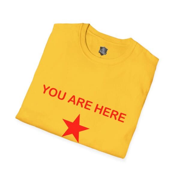 Guiding Star Tee Shirt in yellow, featuring red text "YOU ARE HERE" and a red star underneath.