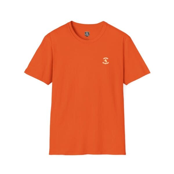 Chipmunk Bobber T-Shirt in orange featuring a small white logo on the left chest, displayed against a white background.