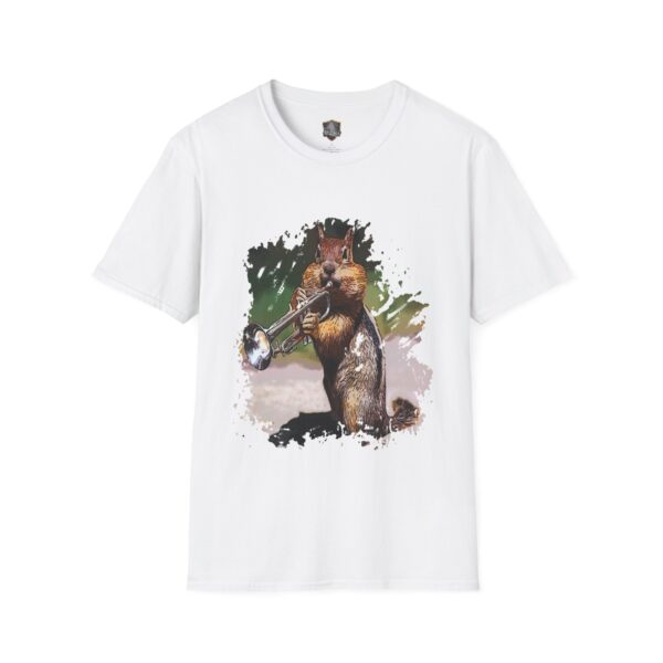 OG Chipmunk T-Shirt showcasing an illustrated squirrel playing a trumpet.