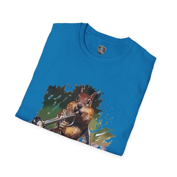 OG Chipmunk T-Shirt in blue, showcasing an illustration of a squirrel playing a trumpet.