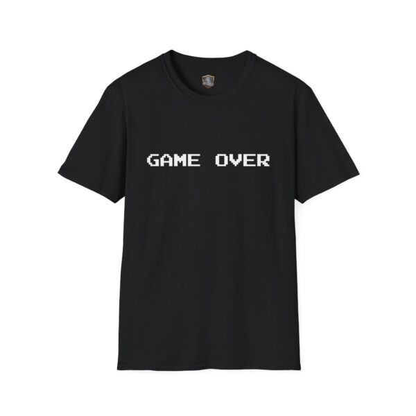 **Game Over T-Shirt** in black featuring "Game Over" in a white pixelated font across the front.