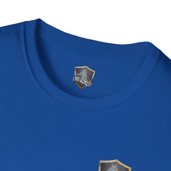 A blue F*ck Cancer Ribbon T-Shirt with a small "Chipmunk" label printed inside the collar and a shield logo below.