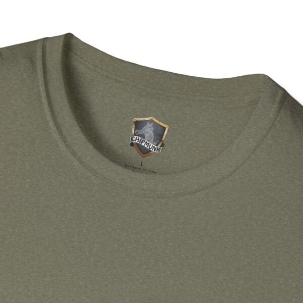 M.I.L.F. (Man I Love Fridays) T-shirt in olive green, featuring a Chipmunk brand label at the neckline, available in size large.