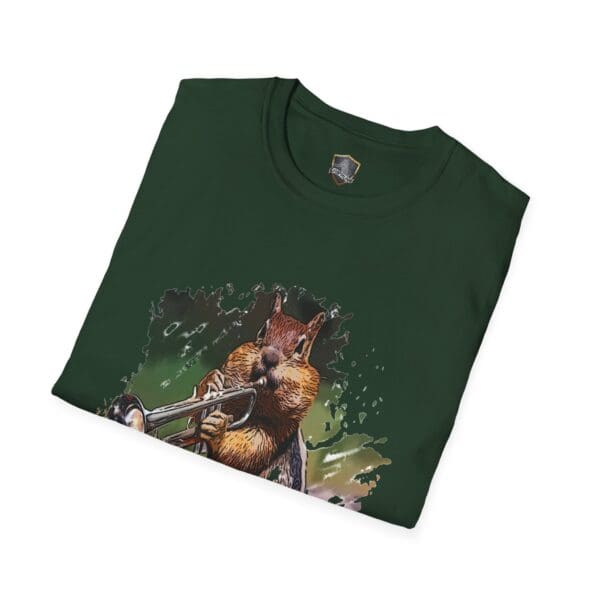 A green OG Chipmunk T-Shirt featuring a cartoon illustration of a squirrel playing a trumpet.