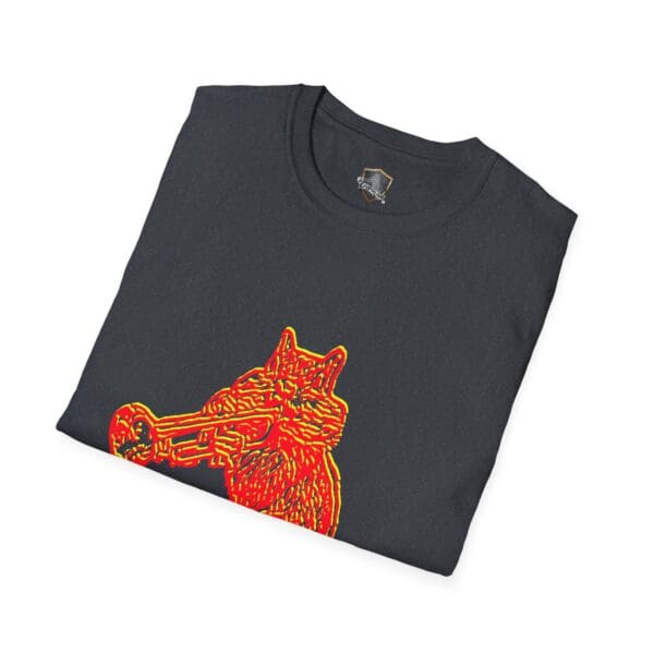 Chipmunk T-Shirt featuring a neon-style illustration of a cat playing a trumpet.