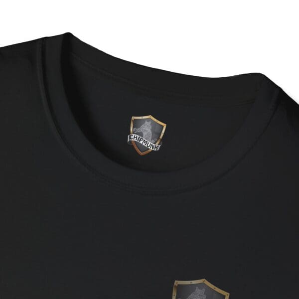 Black Military Support T-Shirt featuring a "Chipmunk" logo inside the collar and a partially visible shield logo on the chest.