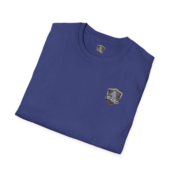 A folded Chipmunk Trucker Shirt in blue, featuring a small, shield-shaped logo on the chest.