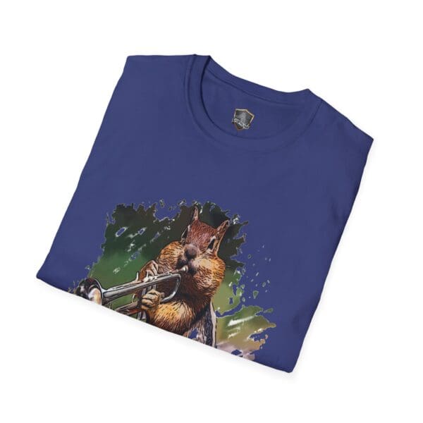 OG Chipmunk T-Shirt, featuring a printed illustration of a squirrel playing a trumpet against a colorful backdrop, folded neatly.