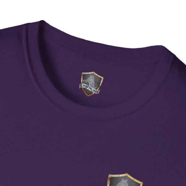 F*ck Cancer Ribbon T-Shirt in purple, featuring a "Chipmunk" label on the inside collar and a crest emblem design near the neckline.