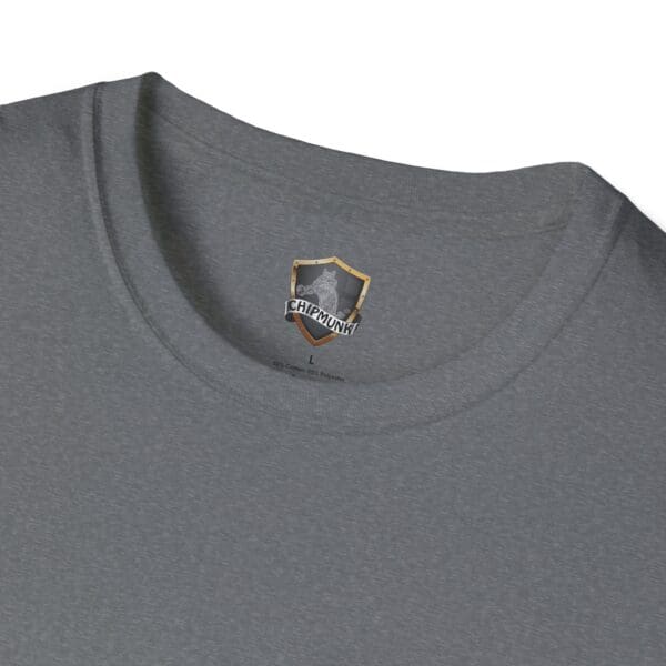 M.I.L.F. (Man I Love Fridays) T-Shirt in gray with a crew neck, featuring a shield logo and "CHIPMUNK" printed on the interior label.