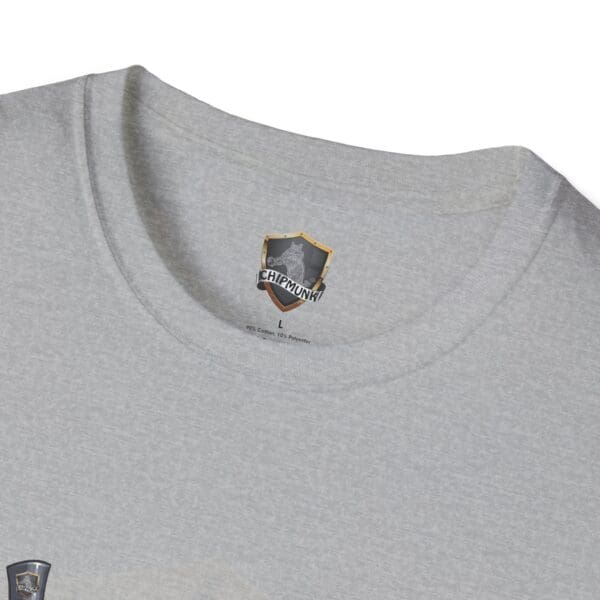 Gray Admission T-Shirt featuring a logo and the word "Chipmunk" on the inner collar tag.