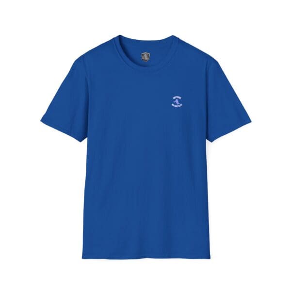 Chipmunk Motorcycle T-Shirt in blue, featuring a small white logo and text on the left chest area.