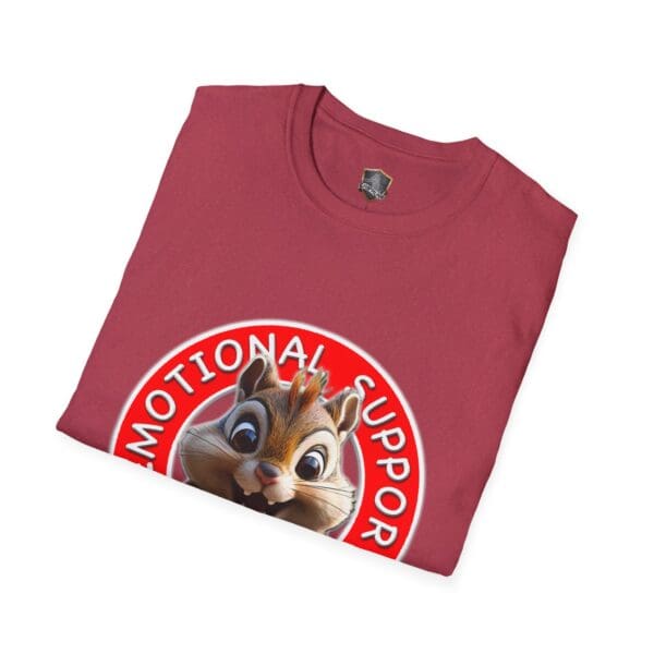 Emotional Support Chipmunk T-Shirt featuring a cartoon chipmunk face with the phrase "Emotional Support" in a circular design.