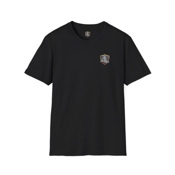 Chipmunk Trucker Shirt in black featuring a small, shield-shaped emblem on the left chest.