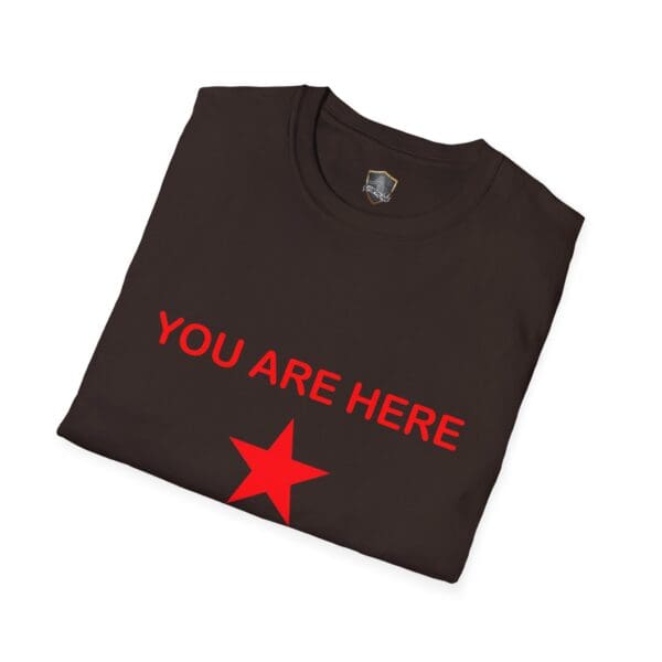 Guiding Star Tee Shirt in black, featuring the text "YOU ARE HERE" with a red star design.