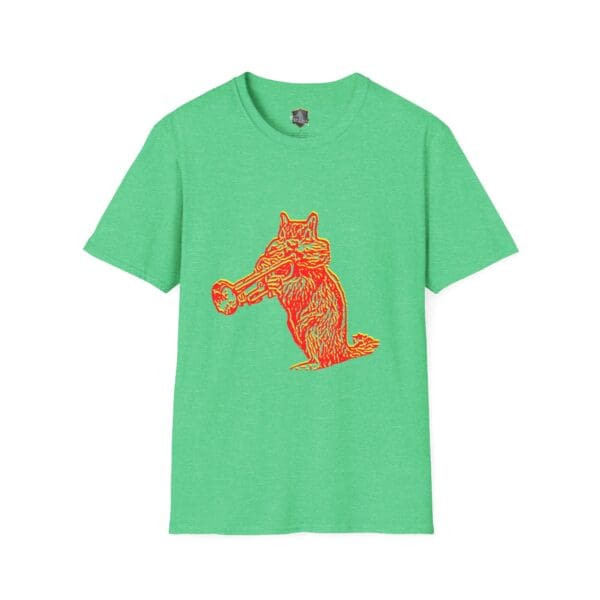 Chipmunk T-Shirt in green with an orange illustration of a dog standing and looking through a telescope.