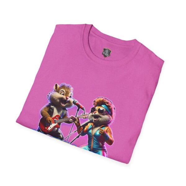 Chipmunk Retro t-shirt featuring a design of two animated chipmunks performing with microphones and guitars.