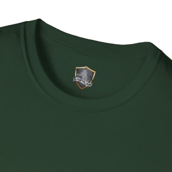 Chipmunk Bobber T-Shirt in dark green featuring the Chipmunk brand logo inside the collar.